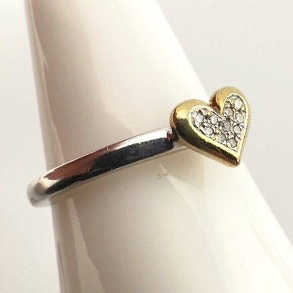 Stackable Expressions Sterling Silver Heart Diamond & Gold Vermeil Ring Sz 10 - Picture 4 of 6